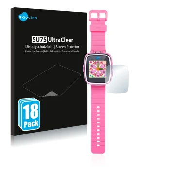 Parte frontale di una confezione del prodotto con il logo del marchio Savvies. Accanto è raffigurato il dispositivo Vtech Kidi