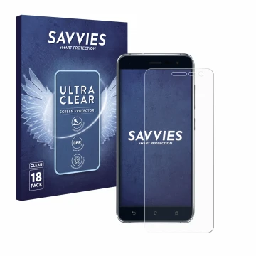 Parte frontale di una confezione del prodotto con il logo del marchio Savvies. Accanto è raffigurato il dispositivo ASUS ZenFo