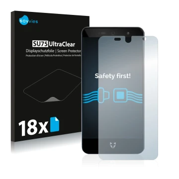 Parte frontale di una confezione del prodotto con il logo del marchio Savvies. Accanto è raffigurato il dispositivo Wileyfox S