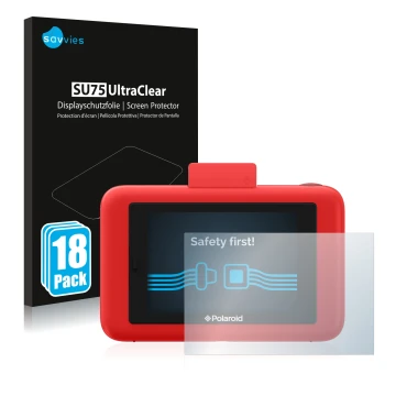 Parte frontale di una confezione del prodotto con il logo del marchio Savvies. Accanto è raffigurato il dispositivo Polaroid S