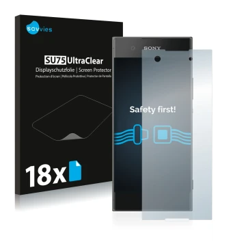 Parte frontale di una confezione del prodotto con il logo del marchio Savvies. Accanto è raffigurato il dispositivo Sony Xperi