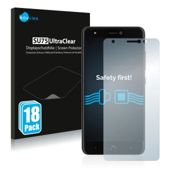 Parte frontale di una confezione del prodotto con il logo del marchio Savvies. Accanto è raffigurato il dispositivo BQ Aquaris