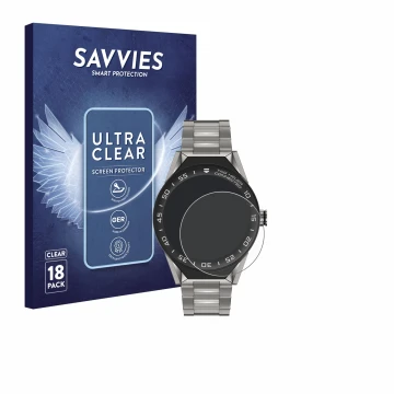 Parte frontale di una confezione del prodotto con il logo del marchio Savvies. Accanto è raffigurato il dispositivo TAG Heuer 