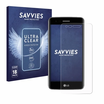 Parte frontale di una confezione del prodotto con il logo del marchio Savvies. Accanto è raffigurato il dispositivo LG K8 2017