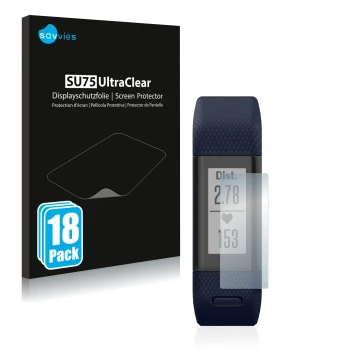 Parte frontale di una confezione del prodotto con il logo del marchio Savvies. Accanto è raffigurato il dispositivo Garmin Viv