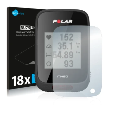 Parte frontale di una confezione del prodotto con il logo del marchio Savvies. Accanto è raffigurato il dispositivo Polar M460