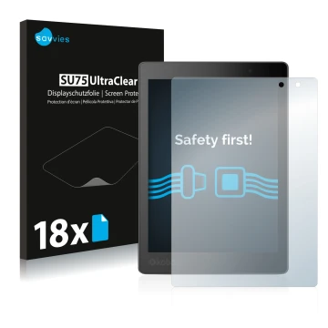 Parte frontale di una confezione del prodotto con il logo del marchio Savvies. Accanto è raffigurato il dispositivo Kobo Aura 