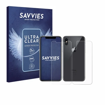 Parte frontale di una confezione del prodotto con il logo del marchio Savvies. Accanto è raffigurato il dispositivo Apple iPho