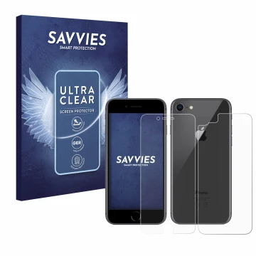 Parte frontale di una confezione del prodotto con il logo del marchio Savvies. Accanto è raffigurato il dispositivo Apple iPho