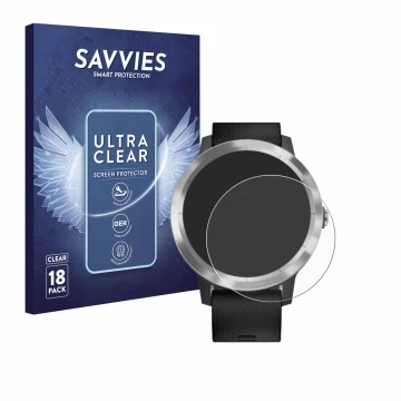 Parte frontale di una confezione del prodotto con il logo del marchio Savvies. Accanto è raffigurato il dispositivo Garmin viv