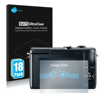 Parte frontale di una confezione del prodotto con il logo del marchio Savvies. Accanto è raffigurato il dispositivo Canon EOS 