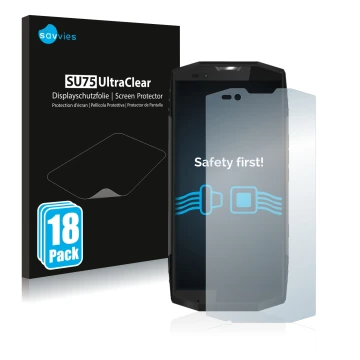 Parte frontale di una confezione del prodotto con il logo del marchio Savvies. Accanto è raffigurato il dispositivo Blackview 