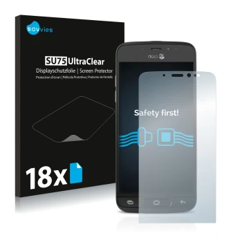 Parte frontale di una confezione del prodotto con il logo del marchio Savvies. Accanto è raffigurato il dispositivo Doro 8040 