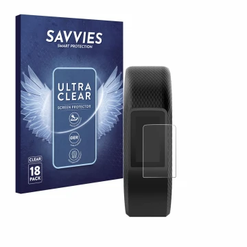Parte frontale di una confezione del prodotto con il logo del marchio Savvies. Accanto è raffigurato il dispositivo Garmin Viv