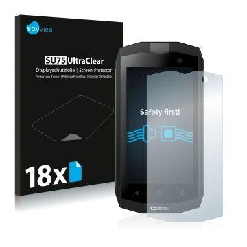 Parte frontale di una confezione del prodotto con il logo del marchio Savvies. Accanto è raffigurato il dispositivo Crosscall 