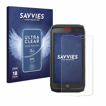 Parte frontale di una confezione del prodotto con il logo del marchio Savvies. Accanto è raffigurato il dispositivo Crosscall 