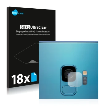 Parte frontale di una confezione del prodotto con il logo del marchio Savvies. Accanto è raffigurato il dispositivo Samsung Ga