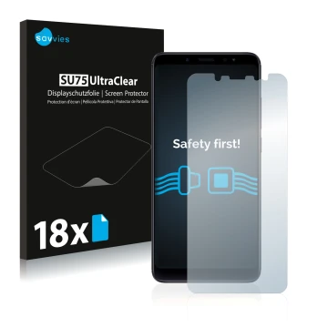 Parte frontale di una confezione del prodotto con il logo del marchio Savvies. Accanto è raffigurato il dispositivo Xiaomi Red