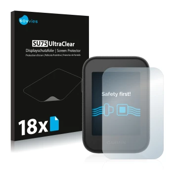 Parte frontale di una confezione del prodotto con il logo del marchio Savvies. Accanto è raffigurato il dispositivo Garmin App