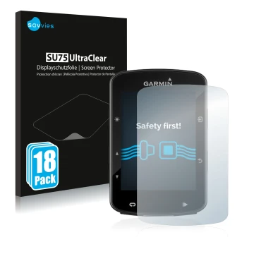 Parte frontale di una confezione del prodotto con il logo del marchio Savvies. Accanto è raffigurato il dispositivo Garmin Edg