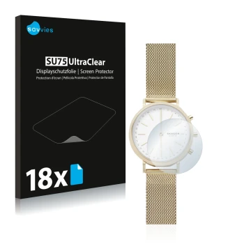 Parte frontale di una confezione del prodotto con il logo del marchio Savvies. Accanto è raffigurato il dispositivo Skagen Hyb