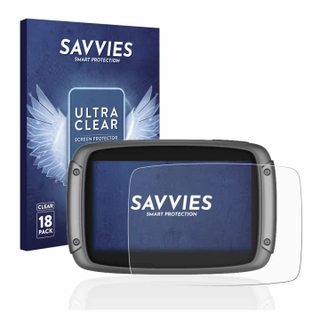 Parte frontale di una confezione del prodotto con il logo del marchio Savvies. Accanto è raffigurato il dispositivo TomTom Rid