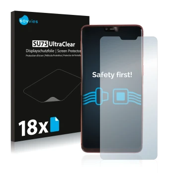 Parte frontale di una confezione del prodotto con il logo del marchio Savvies. Accanto è raffigurato il dispositivo Oppo R15 P