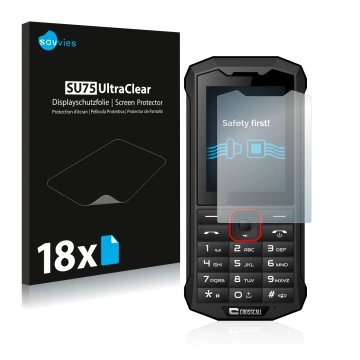 Parte frontale di una confezione del prodotto con il logo del marchio Savvies. Accanto è raffigurato il dispositivo Crosscall 