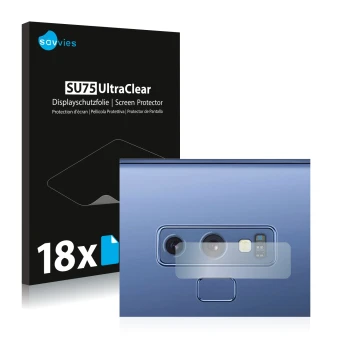 Parte frontale di una confezione del prodotto con il logo del marchio Savvies. Accanto è raffigurato il dispositivo Samsung Ga