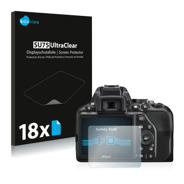 Parte frontale di una confezione del prodotto con il logo del marchio Savvies. Accanto è raffigurato il dispositivo Nikon D350