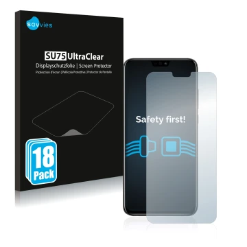 Parte frontale di una confezione del prodotto con il logo del marchio Savvies. Accanto è raffigurato il dispositivo Honor 8X c