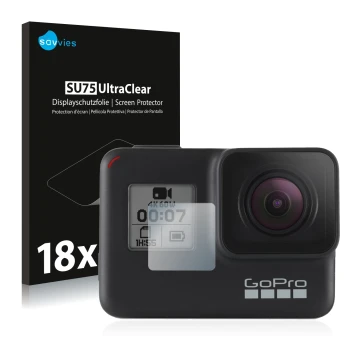 Parte frontale di una confezione del prodotto con il logo del marchio Savvies. Accanto è raffigurato il dispositivo GoPro Hero