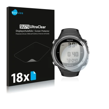 Parte frontale di una confezione del prodotto con il logo del marchio Savvies. Accanto è raffigurato il dispositivo Suunto D4F