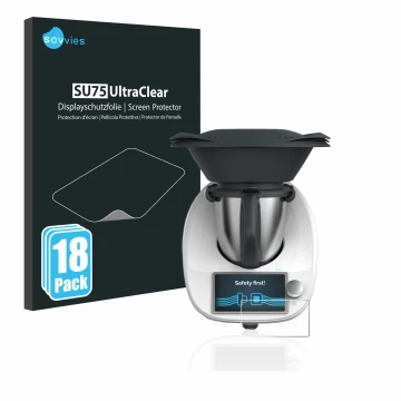 Parte frontale di una confezione del prodotto con il logo del marchio Savvies. Accanto è raffigurato il dispositivo Vorwerk Th