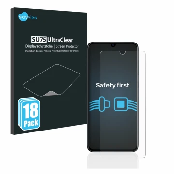 Parte frontale di una confezione del prodotto con il logo del marchio Savvies. Accanto è raffigurato il dispositivo Samsung Ga