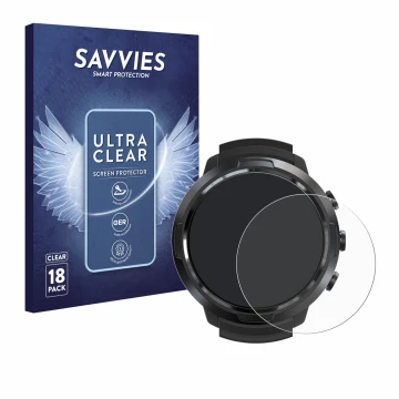 Parte frontale di una confezione del prodotto con il logo del marchio Savvies. Accanto è raffigurato il dispositivo Suunto D5 