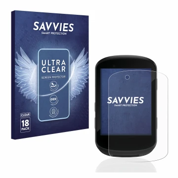 Parte frontale di una confezione del prodotto con il logo del marchio Savvies. Accanto è raffigurato il dispositivo Garmin Edg