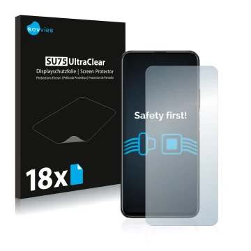 Parte frontale di una confezione del prodotto con il logo del marchio Savvies. Accanto è raffigurato il dispositivo Honor 9X c