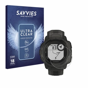 Parte frontale di una confezione del prodotto con il logo del marchio Savvies. Accanto è raffigurato il dispositivo Garmin Ins