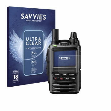 Parte frontale di una confezione del prodotto con il logo del marchio Savvies. Accanto è raffigurato il dispositivo Yaesu FT-3