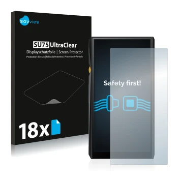 Parte frontale di una confezione del prodotto con il logo del marchio Savvies. Accanto è raffigurato il dispositivo FiiO M11 c