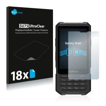 Parte frontale di una confezione del prodotto con il logo del marchio Savvies. Accanto è raffigurato il dispositivo Cyrus CM 1