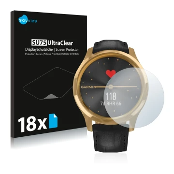 Parte frontale di una confezione del prodotto con il logo del marchio Savvies. Accanto è raffigurato il dispositivo Garmin viv