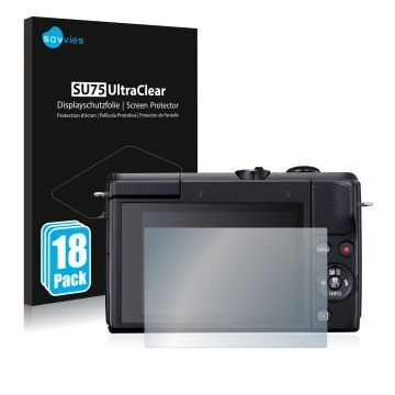 Parte frontale di una confezione del prodotto con il logo del marchio Savvies. Accanto è raffigurato il dispositivo Canon EOS 