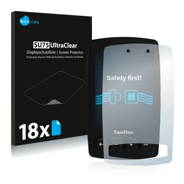 Parte frontale di una confezione del prodotto con il logo del marchio Savvies. Accanto è raffigurato il dispositivo TwoNav Tra