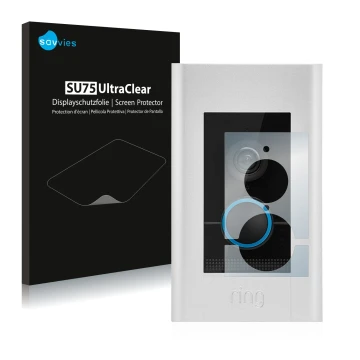 Parte frontale di una confezione del prodotto con il logo del marchio Savvies. Accanto è raffigurato il dispositivo Ring Video