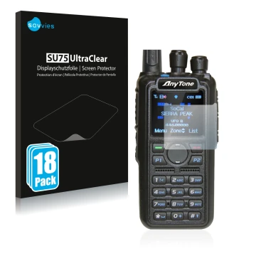 Parte frontale di una confezione del prodotto con il logo del marchio Savvies. Accanto è raffigurato il dispositivo AnyTone AT