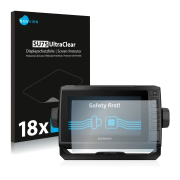 Parte frontale di una confezione del prodotto con il logo del marchio Savvies. Accanto è raffigurato il dispositivo Garmin ECH