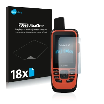 Parte frontale di una confezione del prodotto con il logo del marchio Savvies. Accanto è raffigurato il dispositivo Garmin GPS