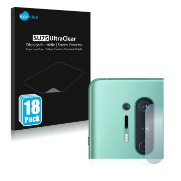 Parte frontale di una confezione del prodotto con il logo del marchio Savvies. Accanto è raffigurato il dispositivo OnePlus 8 